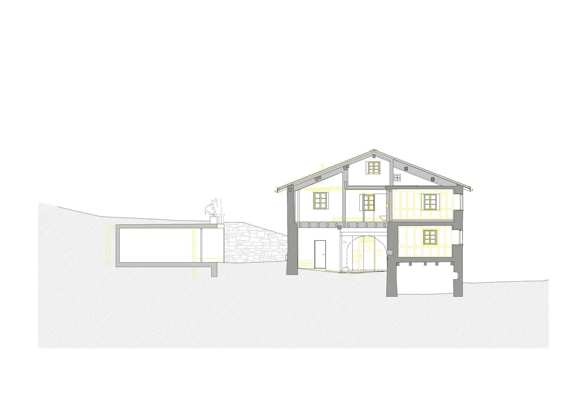 41_Sanierung und Umbau Wohnhaus Canossa mit Stall_Via principala Laax_Schnitt 1